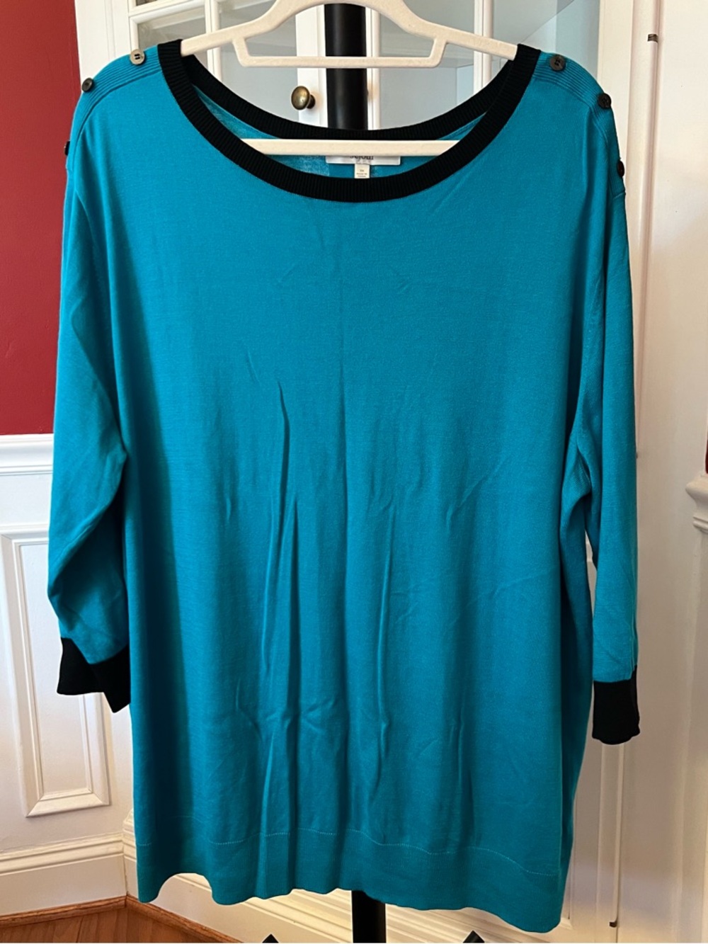 Sejour Teal Sweater with Black Trim